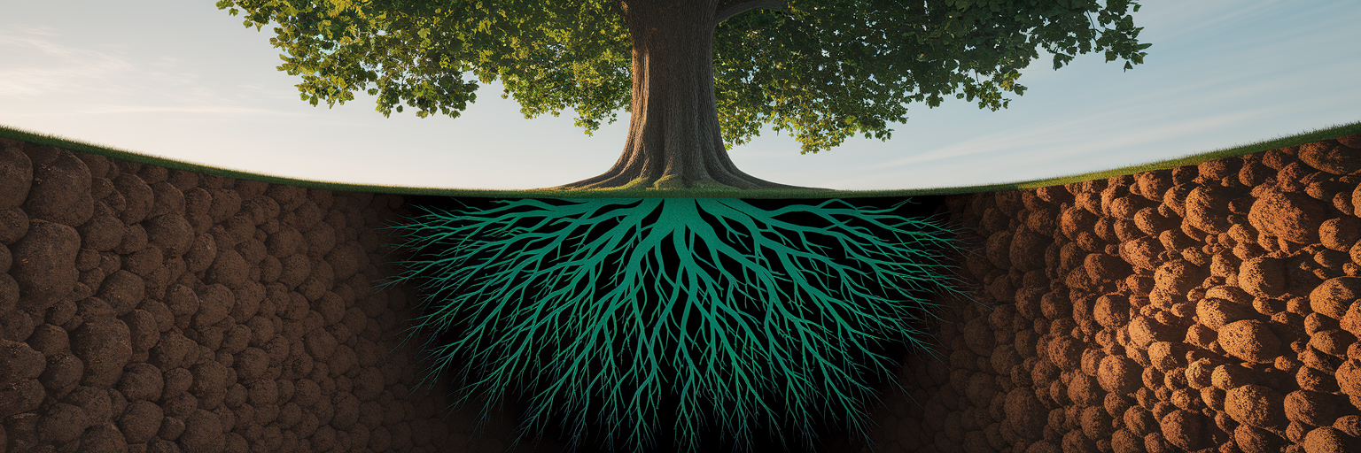Abstract view of healthy tree roots in soil